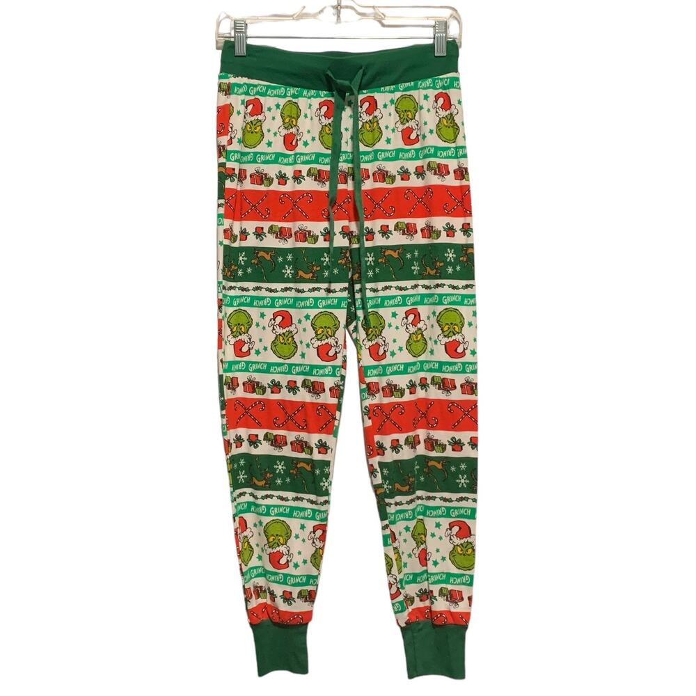 GRINCH Santa Pajama Bottoms Joggers S Drawstring Waist DR. SEUSS Christmas Pants